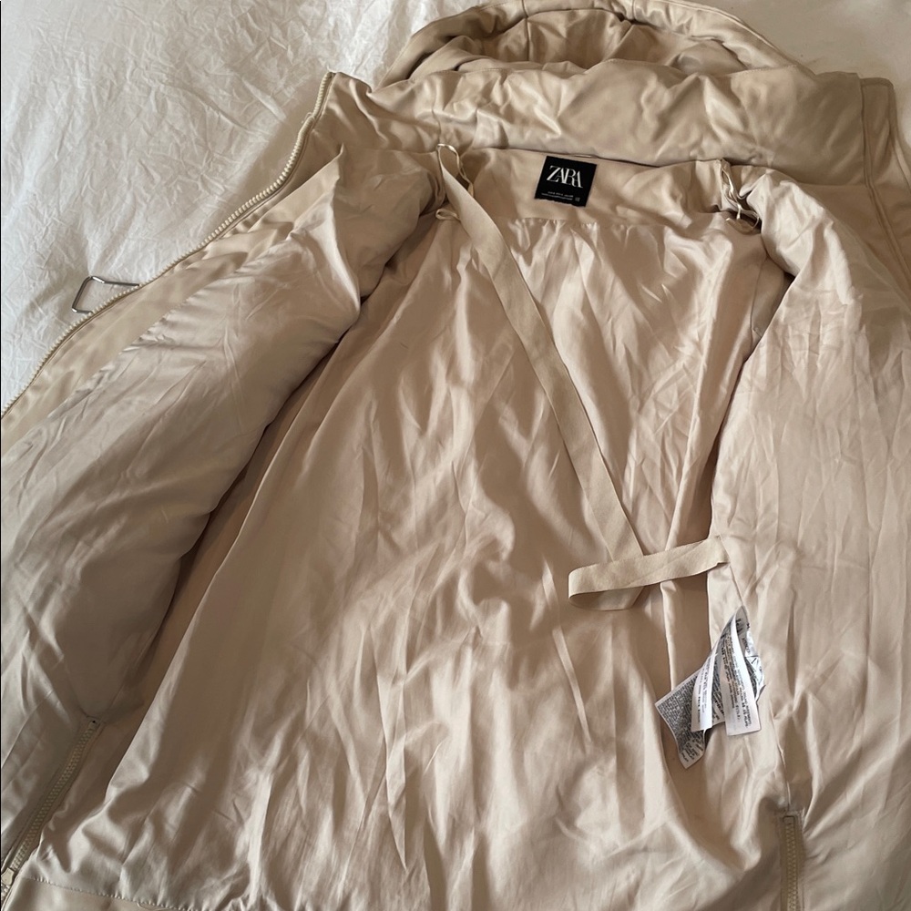 Zara Beige Hooded Puffer Coat - Picture 4 of 9